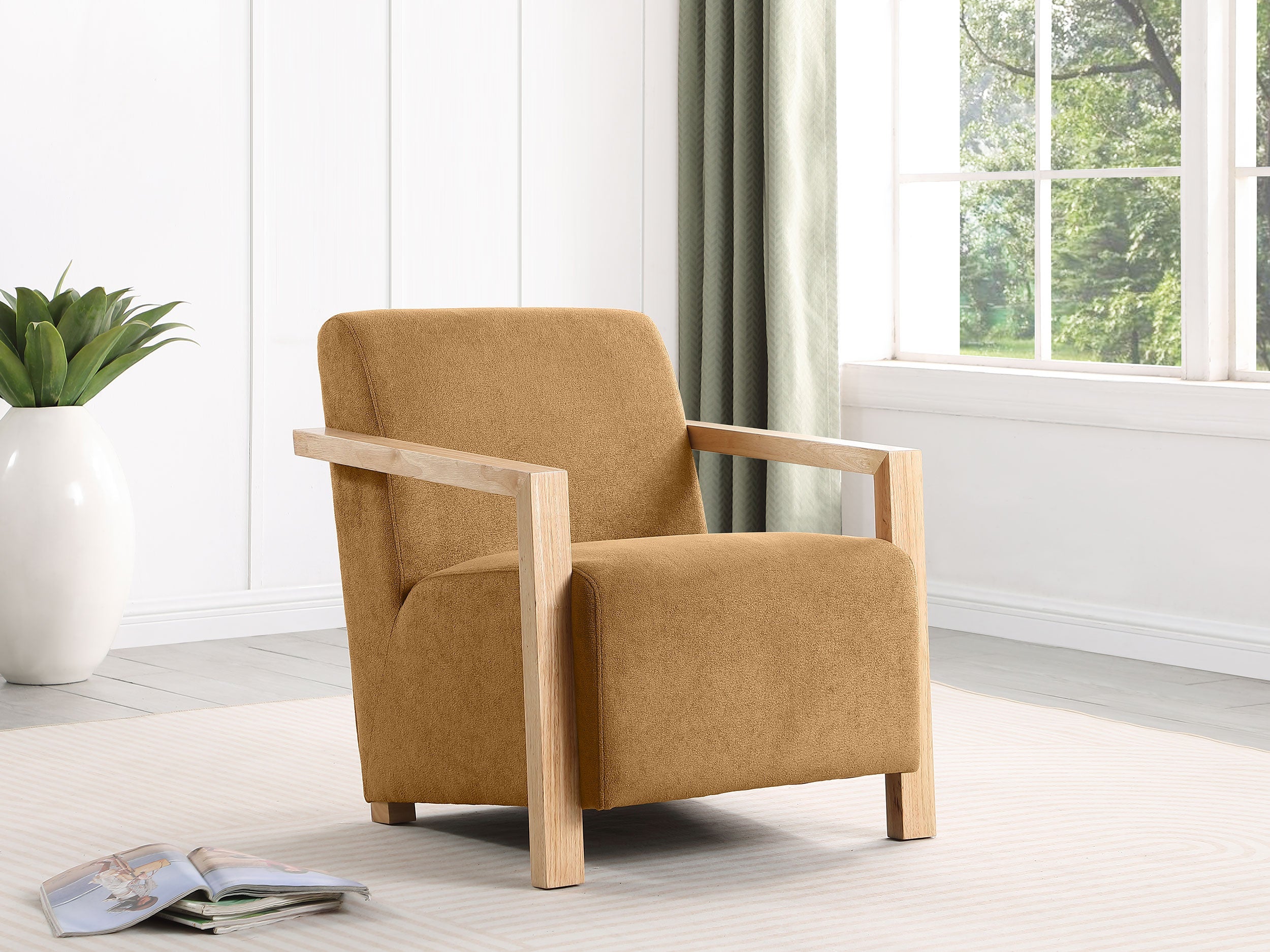 Diego Upholstered Accent Arm Chair With Wood Arms Honey - MyWaynesHome #