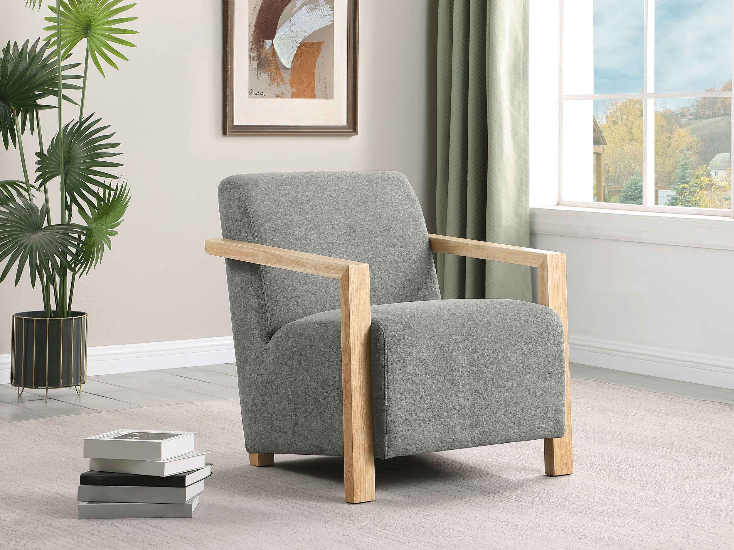 Diego Upholstered Accent Arm Chair With Wood Arms Grey - MyWaynesHome #