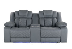 U7069 - 3 Piece Living Room Set (Power Reclining Sofa/Power Console Reclining Loveseat With LED +Immersive Sound/Power Recliner) - Gray