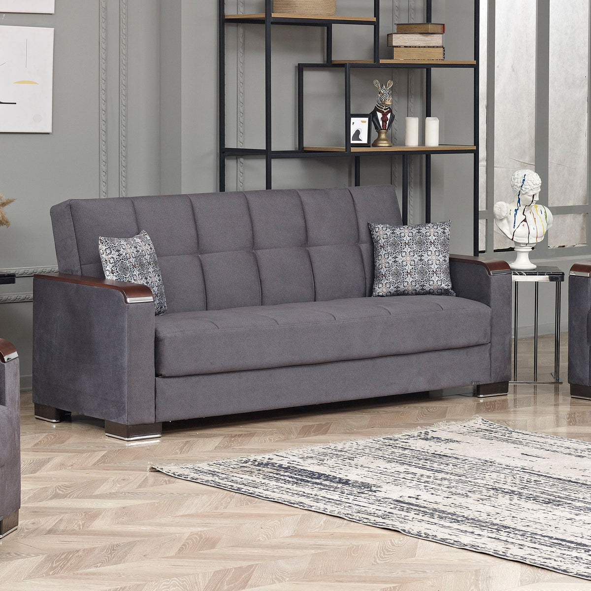 Ottomanson Armada X - Upholstered Convertible Wood Trimmed Sofabed With Storage - Microfiber