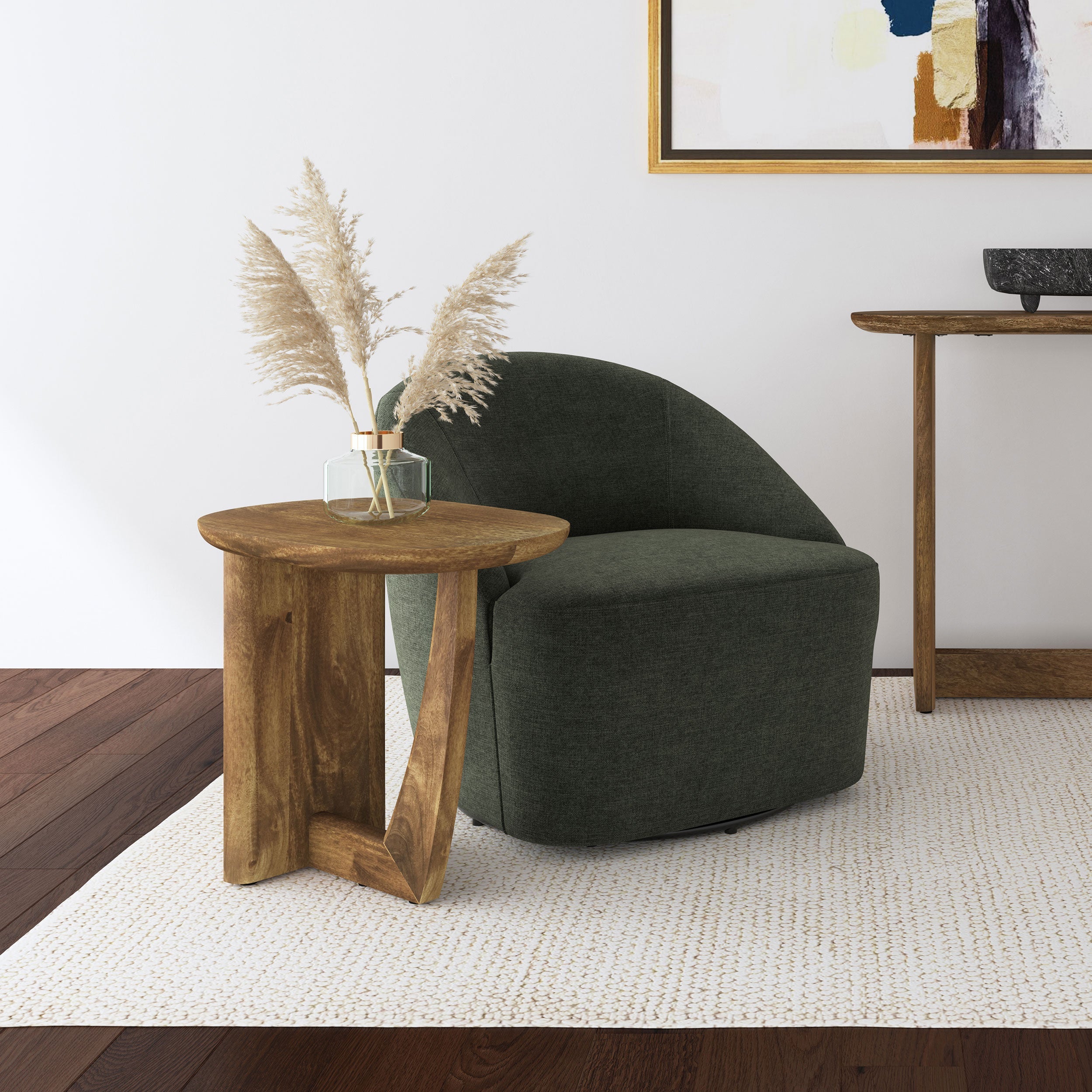 Fletcher Round Solid Mango Wood Accent Side Table Brown - MyWaynesHome #
