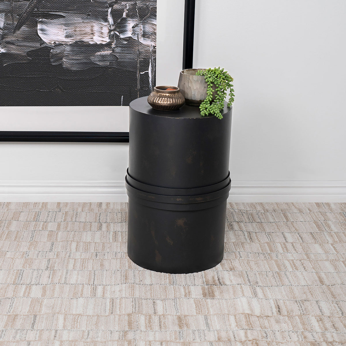 Bryce Round Metal Accent Side Table Rustic Black - MyWaynesHome #