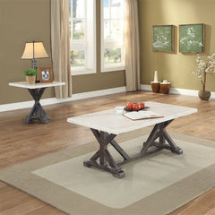Romina - Coffee Table - White Marble Top & Weathered Espresso