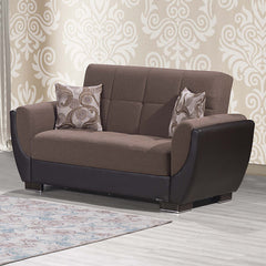 Ottomanson Armada Air - Upholstered Convertible Loveseat With Storage - Brown PU Polyester