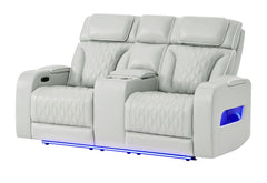 U8611 - Power Console Reclining Loveseat With Power Headrest, LED And Speaker - Silver