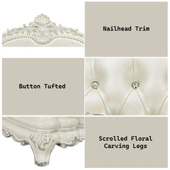 Adara - Loveseat With 5 Pillows - Pearl White Synthetic Leather & Antique White