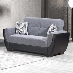 Ottomanson Armada Air - Upholstered Convertible Loveseat With Storage - Gray/Black PU Polyester