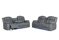 U7068 - 3 Piece Living Room Set (10 Power Reclining Sofa / Power Console Reclining Loveseat / Power Recliner With LED) - Gray