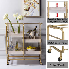 Vorrik - Serving Cart - Gold & White Washed