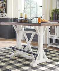 Valebeck - Rectangular Dining Room Counter Table - White / Brown