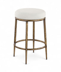 Ferro - Linen Textured Performance Fabric Upholstered Backless Counter Stool - Cream / Brushed Gold