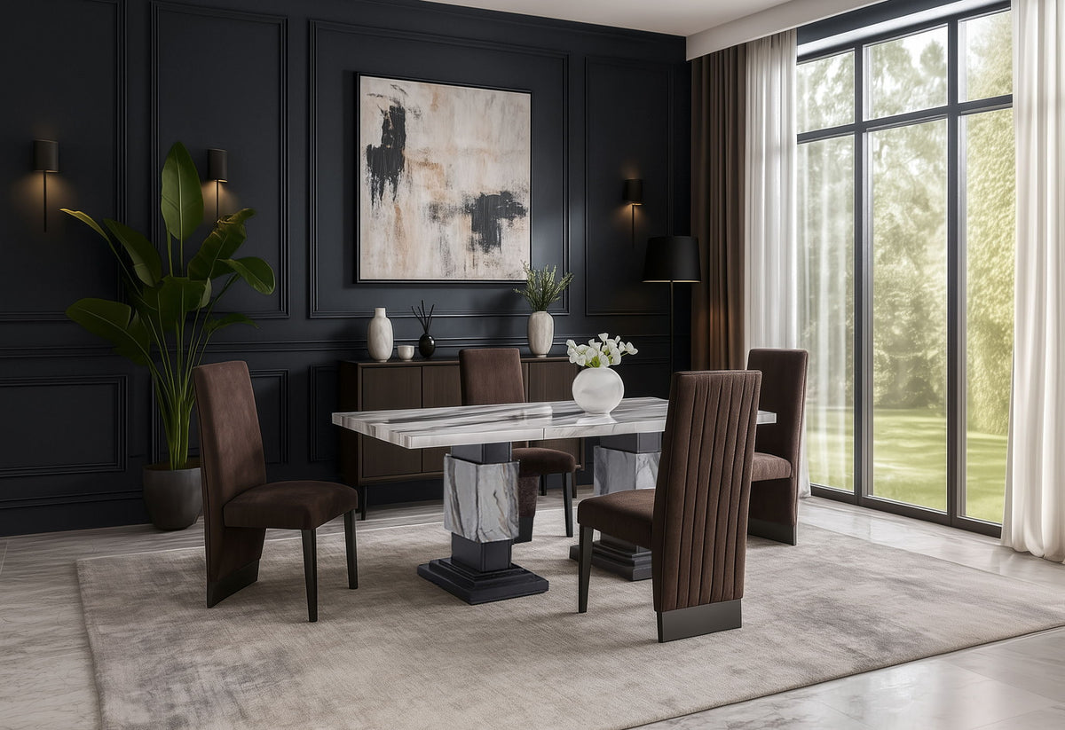 D12 - 9 Piece Dining Room Set (Dining Table And 8 Dining Chairs) - Black / Brown