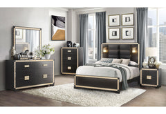 Blake - 6 Piece King Bedroom Set (Bed, Dresser, Mirror, 2 Nightstands, Chest) - Black / Gold