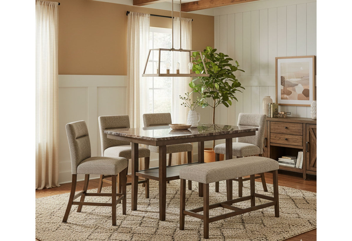 D4355 - 7 Piece Dining Room Set (Bar Table With 6 Bar Stools) - Dark Brown