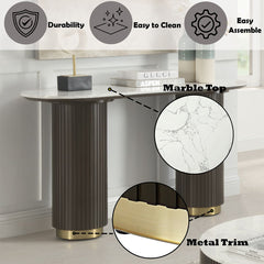 Clayten - Sofa Table - White Natural Marble Top & Espresso