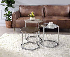 Simno - Nesting Table Set - Clear Glass, Taupe, Gray Washed & Chrome