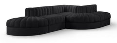 Rummi - Rounded Velvet Performance Fabric Upholstered 5 Piece Modular Sectional