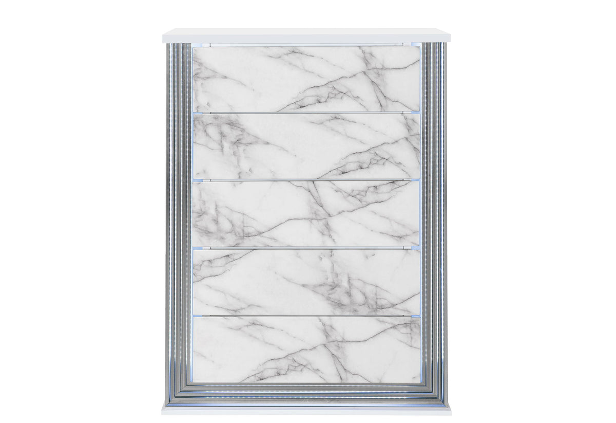 Ylime - Marble Chest With LED - Light Gray / White