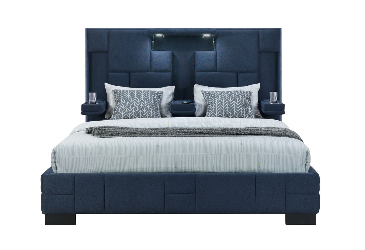 Oscar - Queen Bed Without Wood Trim - Navy Blue