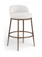 Ferro - Performance Fabric Upholstered Bar Stool - Cream / Antique Bronze