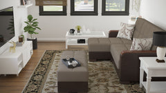 Ottomanson Armada X - Upholstered Convertible Wood Trimmed Ottoman With Storage - Beige/Brown PU Chenille