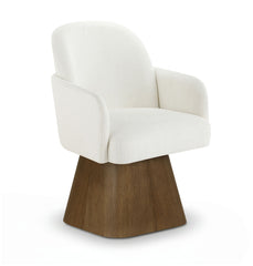Marlowe - Linen Textured Fabric Upholstered Swivel Dining Arm Chair - Stained Brown