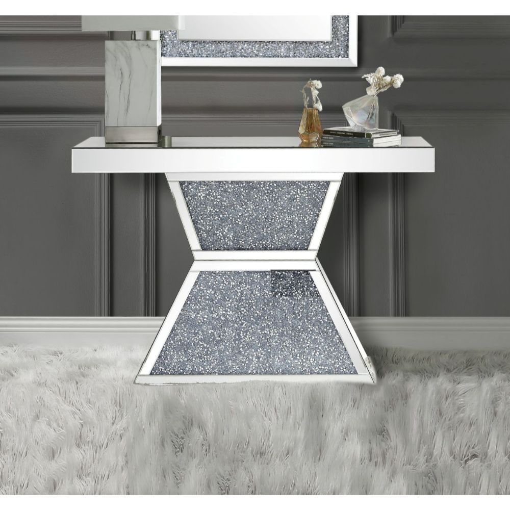 Noralie - 47" Console Table - Mirrored & Faux Diamonds