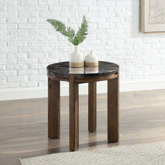 Estella - End Table With Natural Marble Top - Black Top & Walnut