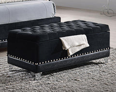 Barzini - Velvet Upholstered Tufted Storage Bench - Black