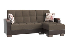 Ottomanson Armada X - Upholstered Convertible Wood Trimmed Chaise Lounge With Storage - Brown PU Polyester