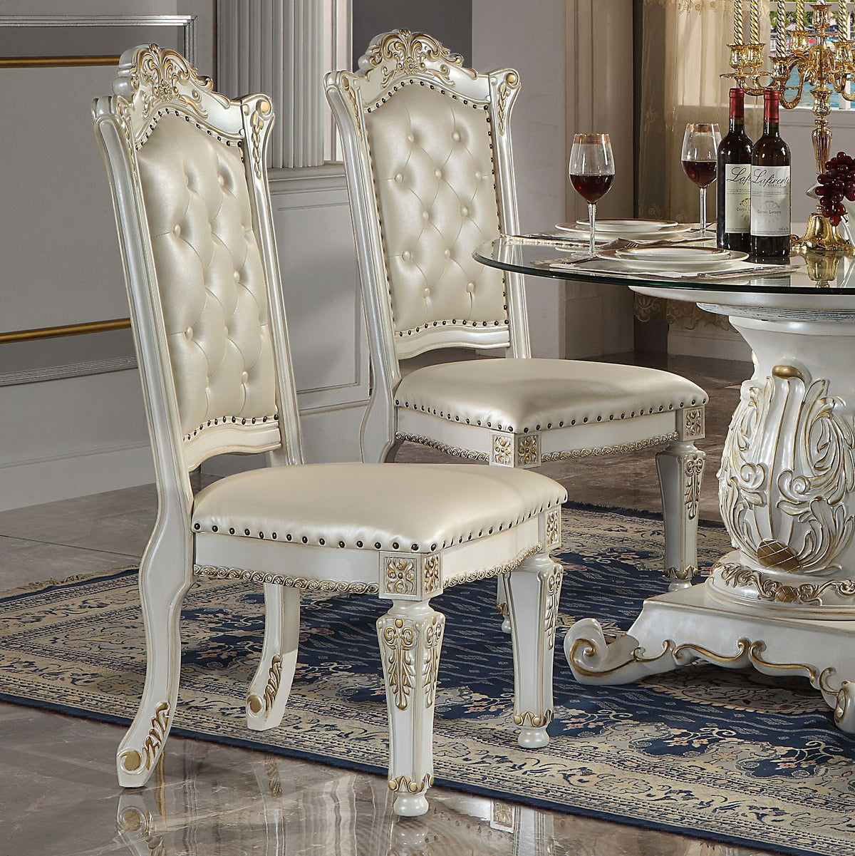 Vendome - Synthetic Leather Side Chair (Set of 2) - Antique Pearl