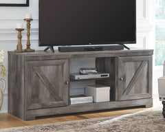 Wynnlow - 63" TV Stand With Glass/Stone Fireplace Insert - Gray