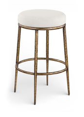 Ferro - Performance Fabric Upholstered Backless Bar Stool - Cream / Antique Brass