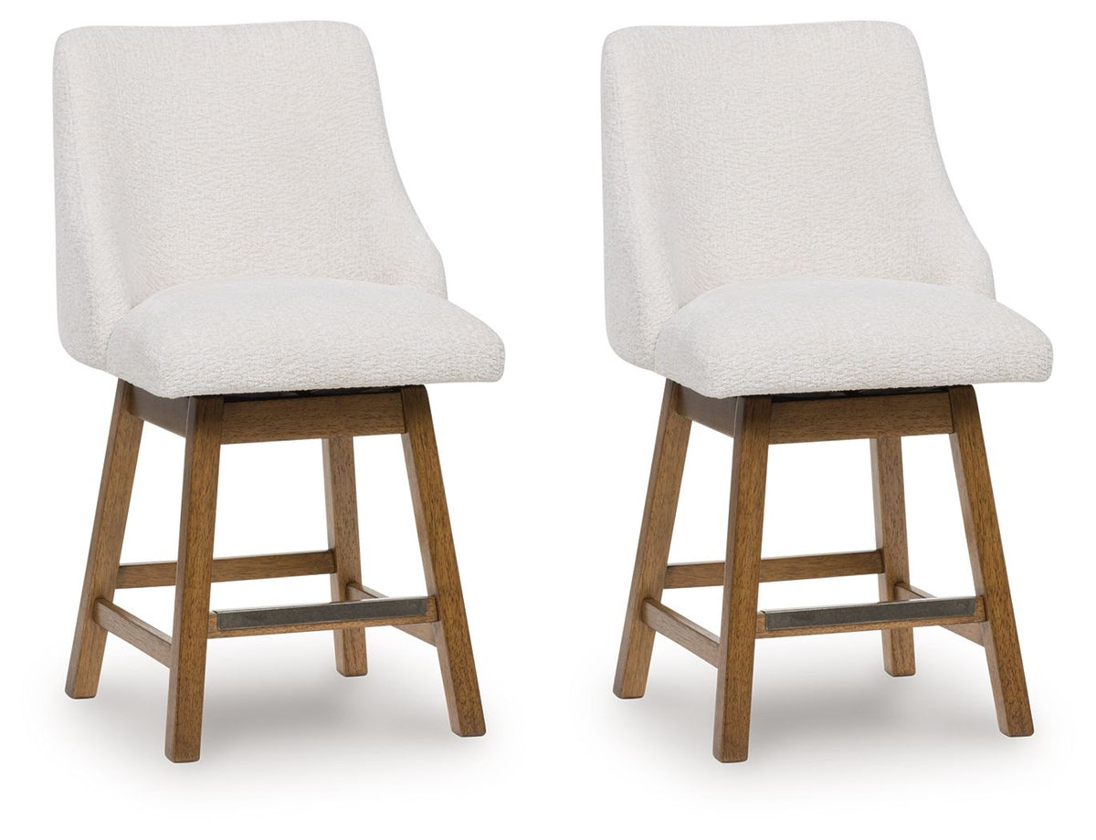 Cabalynn - Upholstered Swivel Barstool (Set of 2) - Oatmeal / Light Brown