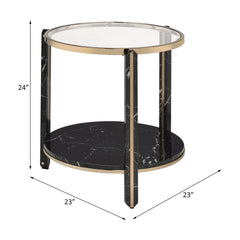 Thistle - End Table - Clear Glass, Faux Black Marble Top & Champagne
