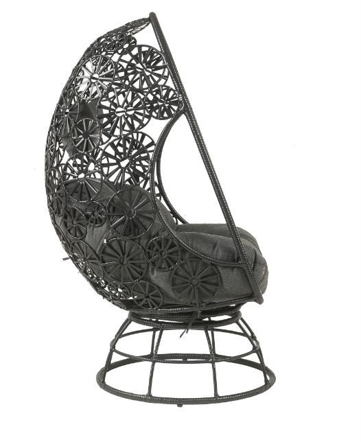 Hikre - Patio Lounge Chair & Side Table - Clear Glass, Charcoal Fabric & Black Wicker